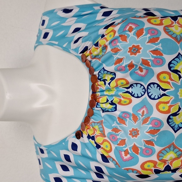 Ruby Rd. Patio Placement Printed Venezia Boho Coastal Relaxed Fit Maxi Dress-1X - Picture 3 of 14